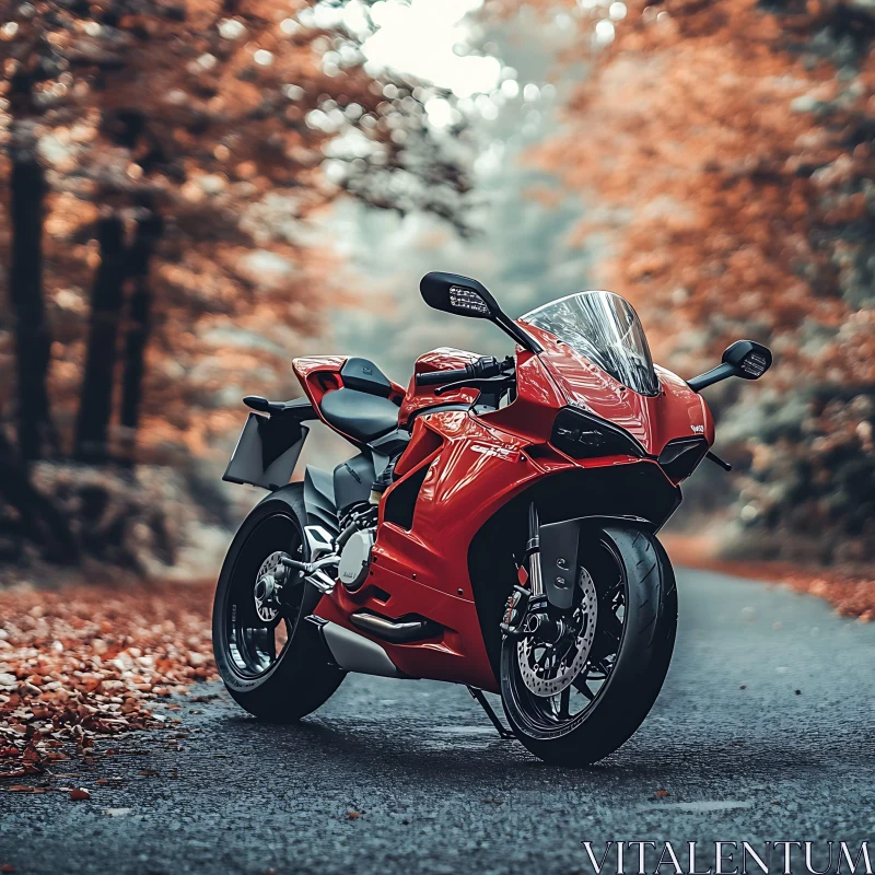 Motorcycle in Fall Scenery AI Image