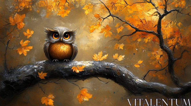 AI ART Owl on Branch in Fall Setting