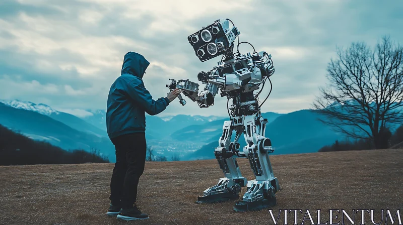 Man and Robot Future Meeting AI Image