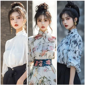 Stylish Woman in Floral Outfits Collage