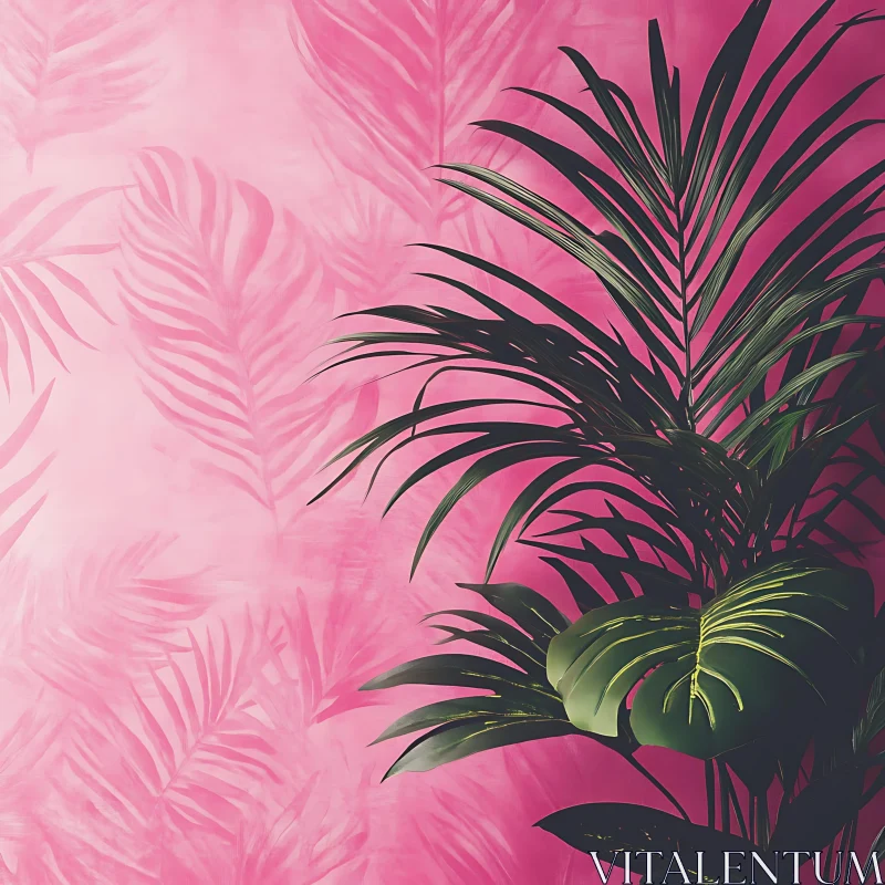 AI ART Tropical Pink Palm Leaf Design