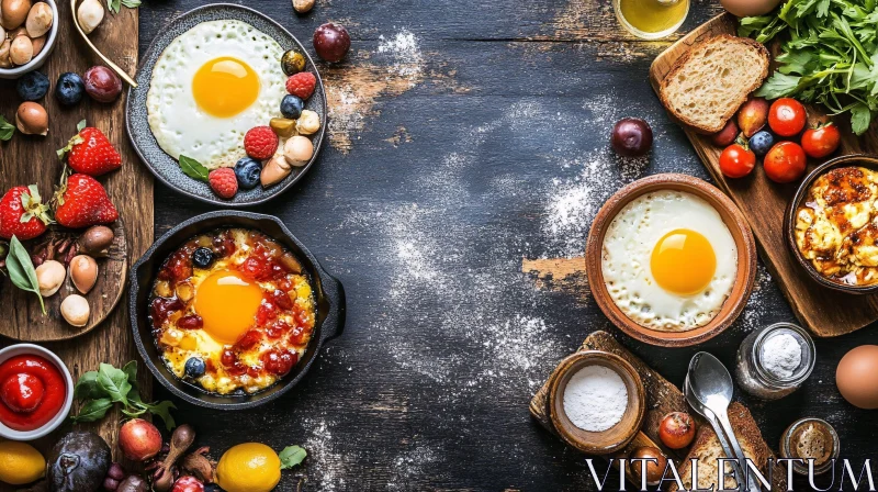 Breakfast Table with Eggs, Fruit, and Bread AI Image