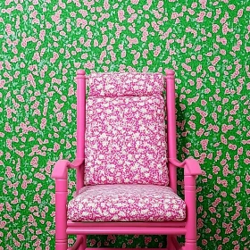 Pink Chair with Floral Wallpaper