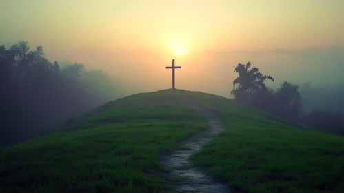 Hill With Cross at Dawn