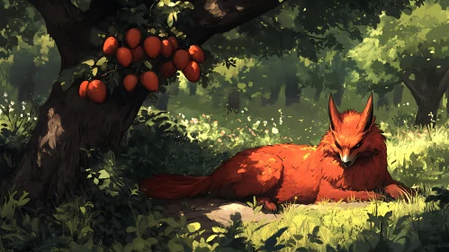 Orange Fox in Forest Illustration