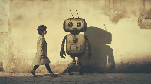 Robot and Woman Walking Together