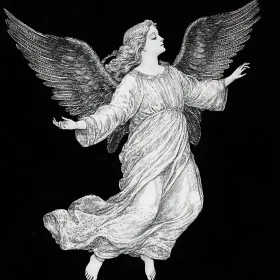 Monochrome Angel in Flight Artwork