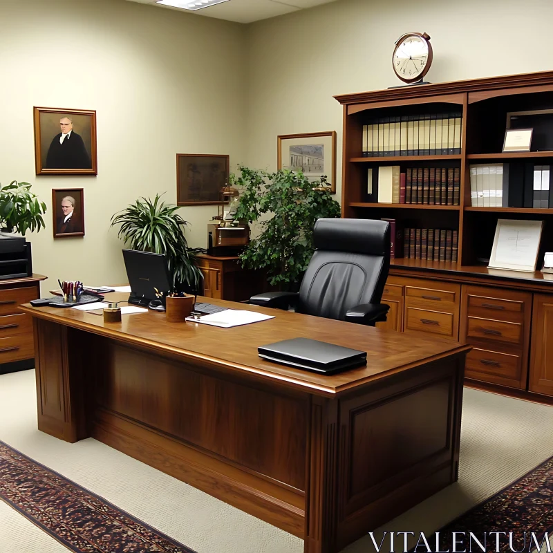 AI ART Classic Office with Bookshelf and Desk