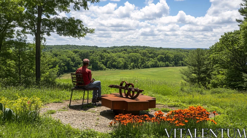 AI ART Man Seated Overlooking Green Field