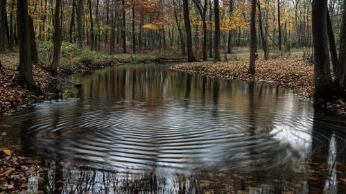 Tranquil Autumn Forest with Calm River and Ripples