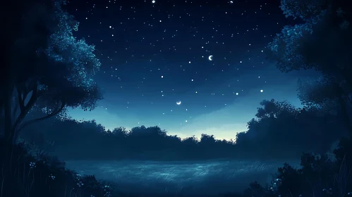 Tranquil Night Scene with Crescent Moon