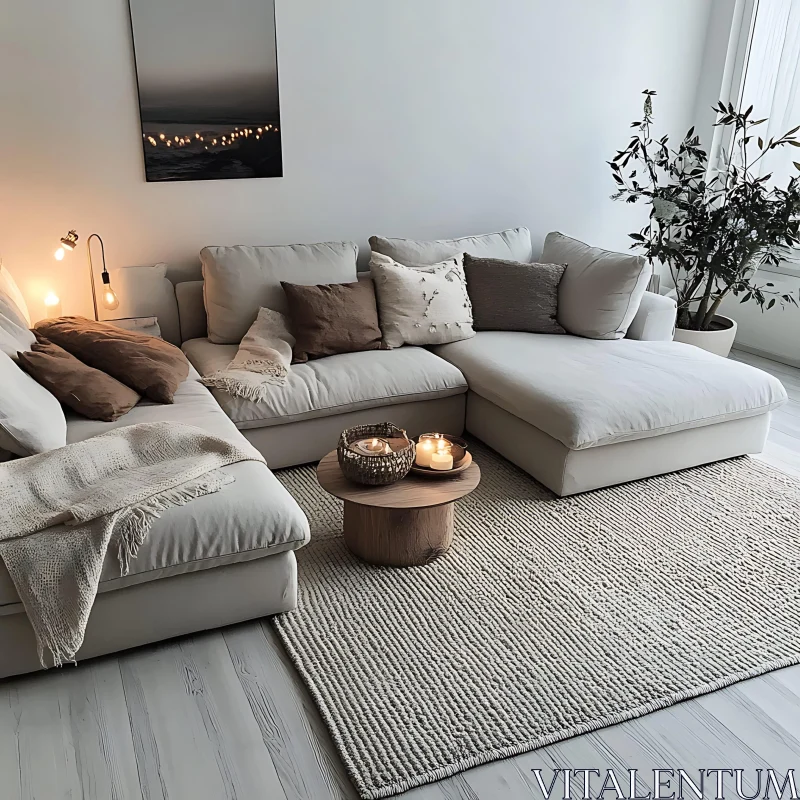 Minimalist Home Decor with Warm Lighting AI Image