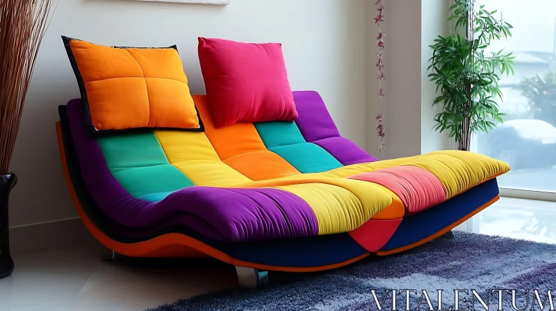 Brightly Colored Sofa with Pillows AI Image