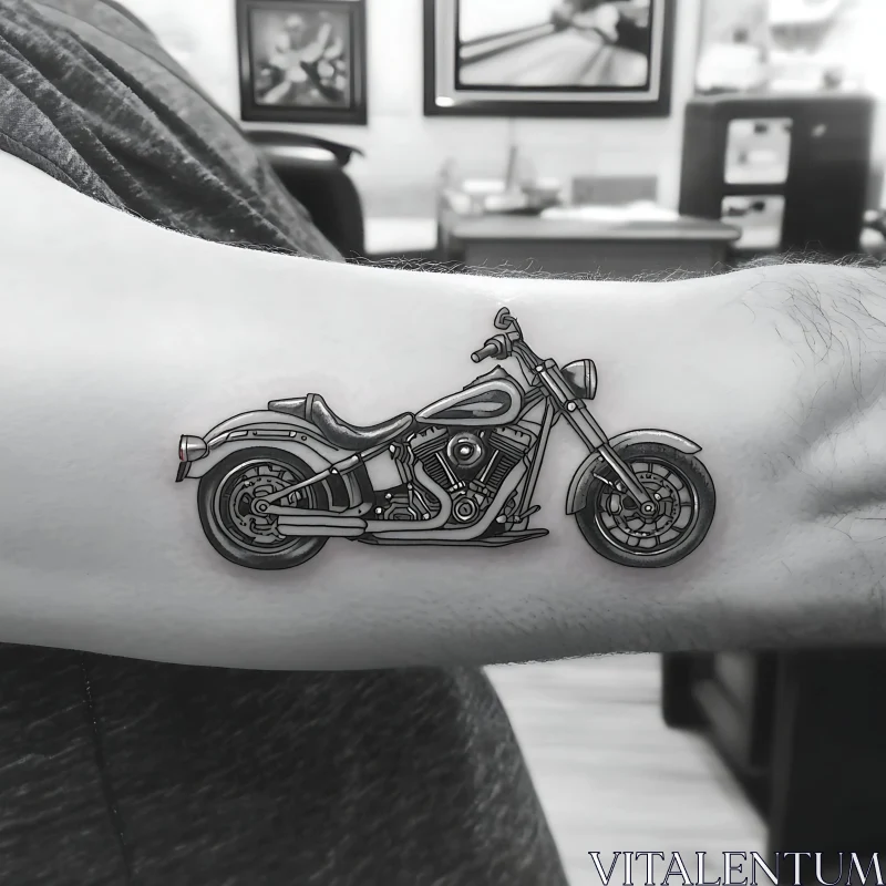 Grayscale Motorcycle Tattoo Design AI Image