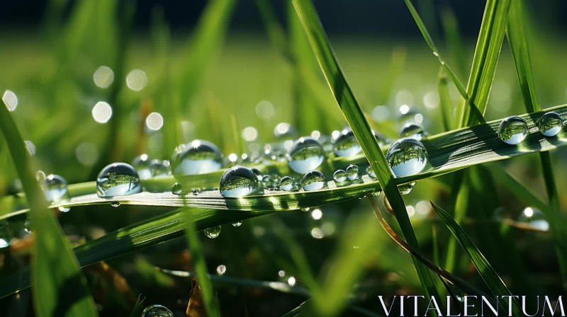 Enchanting Water Droplets on Grass - The Essence of Nature AI Image