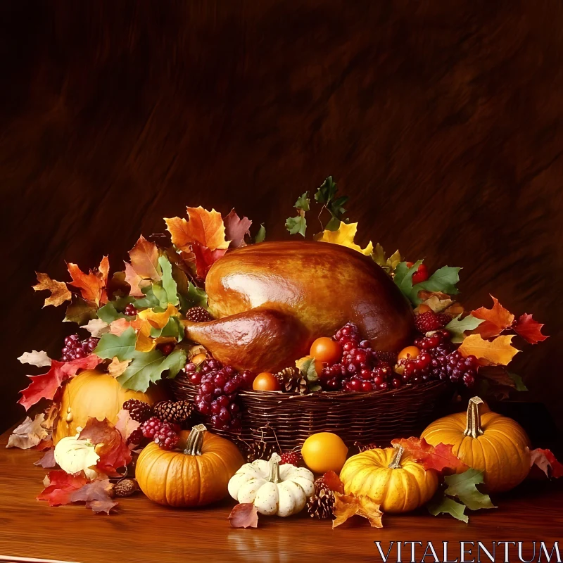 Autumn Harvest Thanksgiving Dinner Still Life AI Image