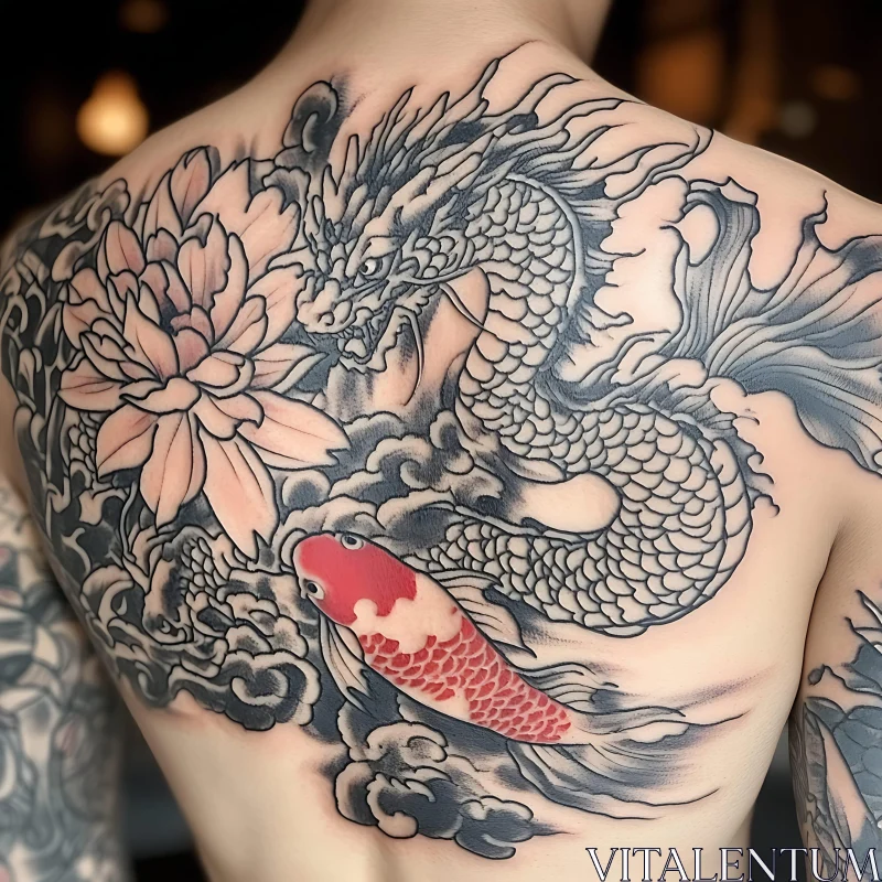 Japanese Dragon and Koi Fish Tattoo Art AI Image