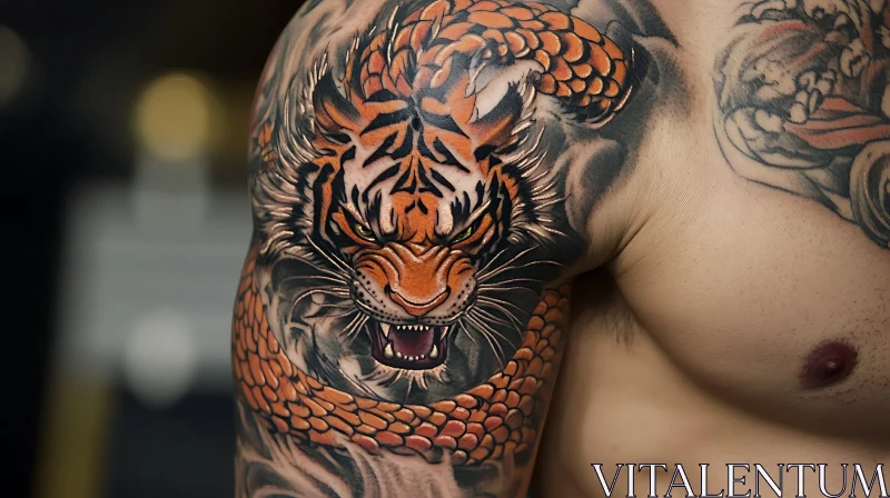 Fierce Tiger Upper Arm Tattoo Design AI Image