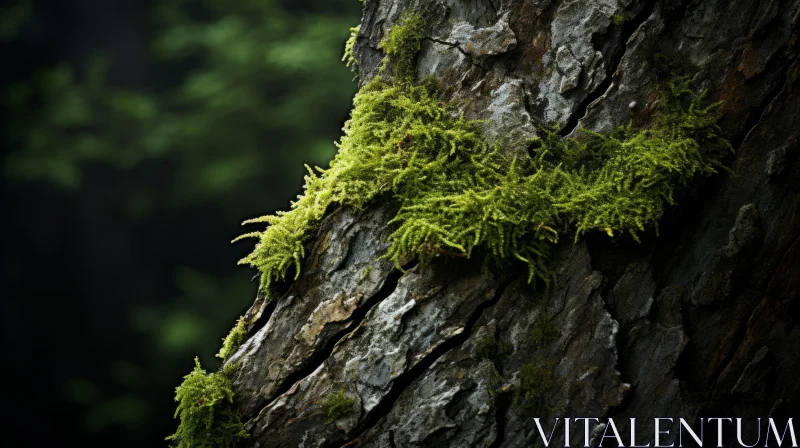 Moss Growth on Tree Trunk - Natures Intricate Pattern AI Image