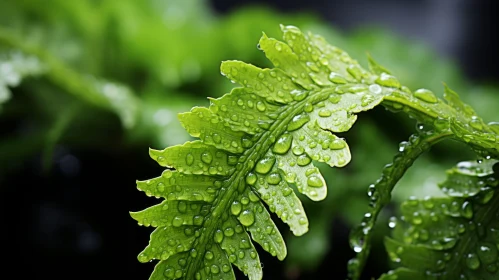 Mystic Symbolism in Nature: Water Droplets on Fern Leaf