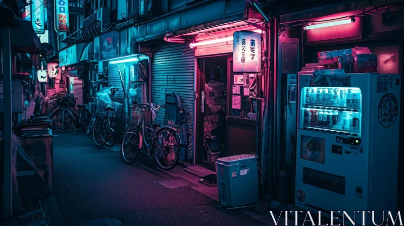 Night View of Neon-Lit Tokyo Alley | Japan Photography AI Image