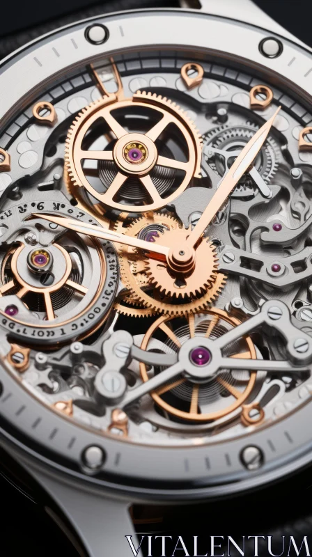 Skeleton Chronograph Watch with Rose Gold and Silver Face AI Image