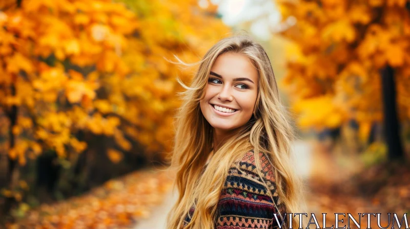 Young Woman in Colorful Sweater - Fall Park Portrait AI Image