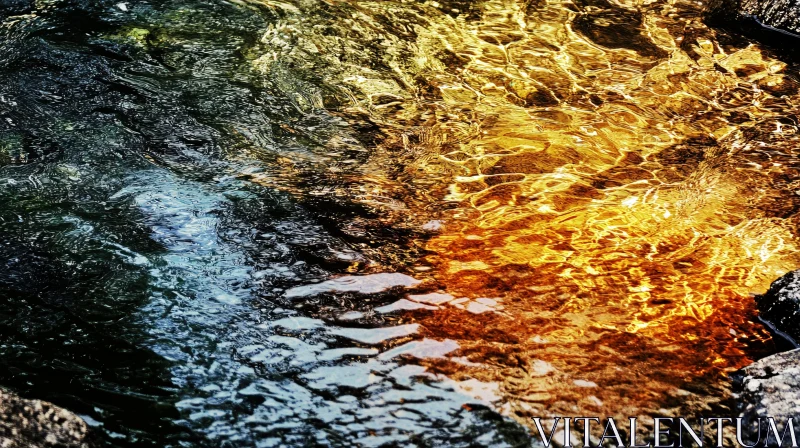 AI ART Golden and Cool Blue Water Ripples