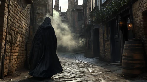 Mysterious Figure in Historic Alleyway