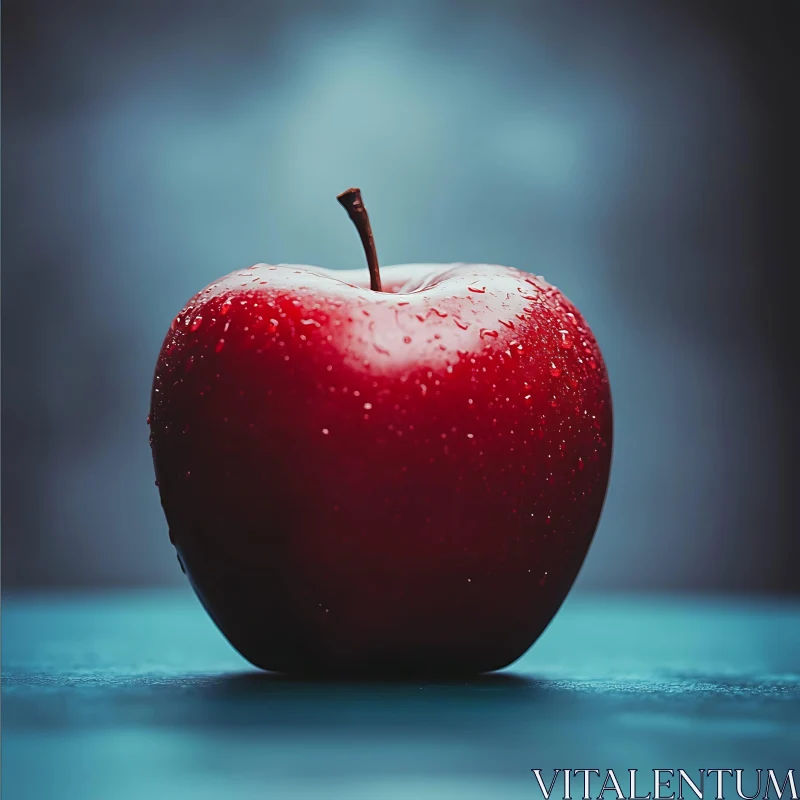 AI ART Close-Up of a Red Apple with Water Droplets