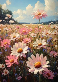 Floral Meadow with Pink and White Flowers