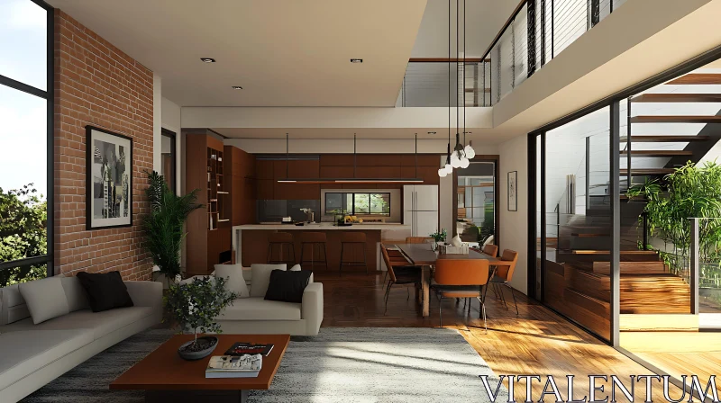 Contemporary Home Interior with Brick Wall AI Image