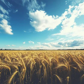 Wheat Field Landscape with Blue Sky