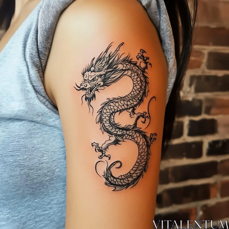 Detailed Dragon Arm Tattoo Design AI Image