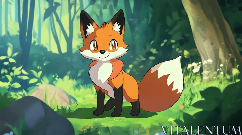 Cartoon Fox Amidst Greenery AI Image