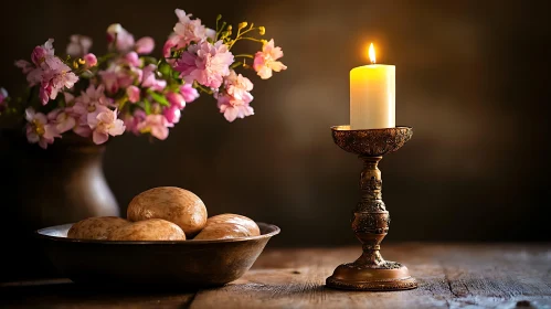 Floral Still Life with Candle