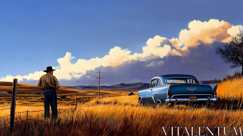 AI ART Rural Vista with Classic Car