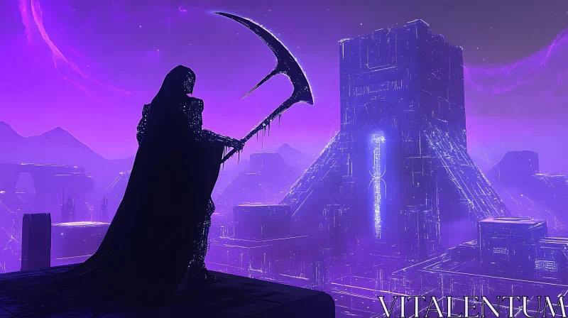 Neon Reaper: Futuristic Silhouette AI Image