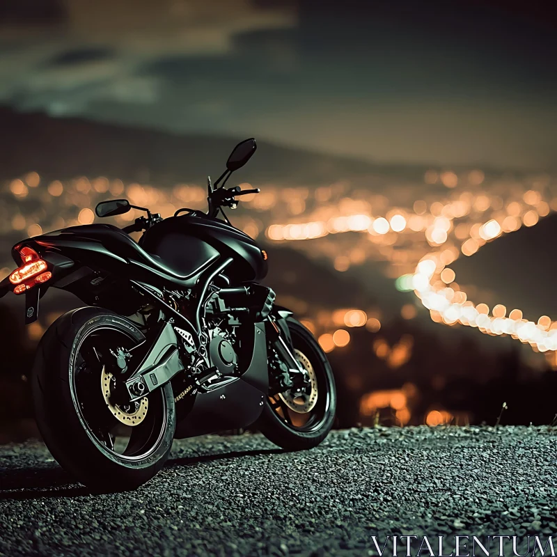 Night Ride: Motorcycle and City Lights AI Image