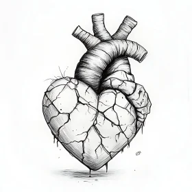 Conceptual Cracked Heart Drawing