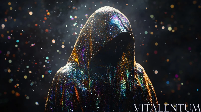 Sparkling Hooded Figure in the Dark AI Image