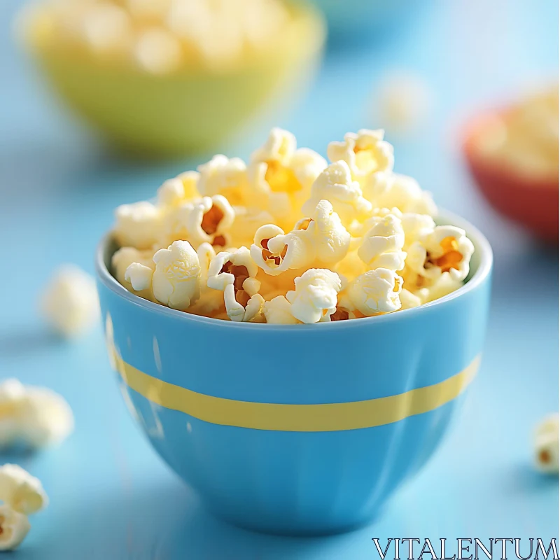 Popcorn in Blue and Yellow Bowl AI Image