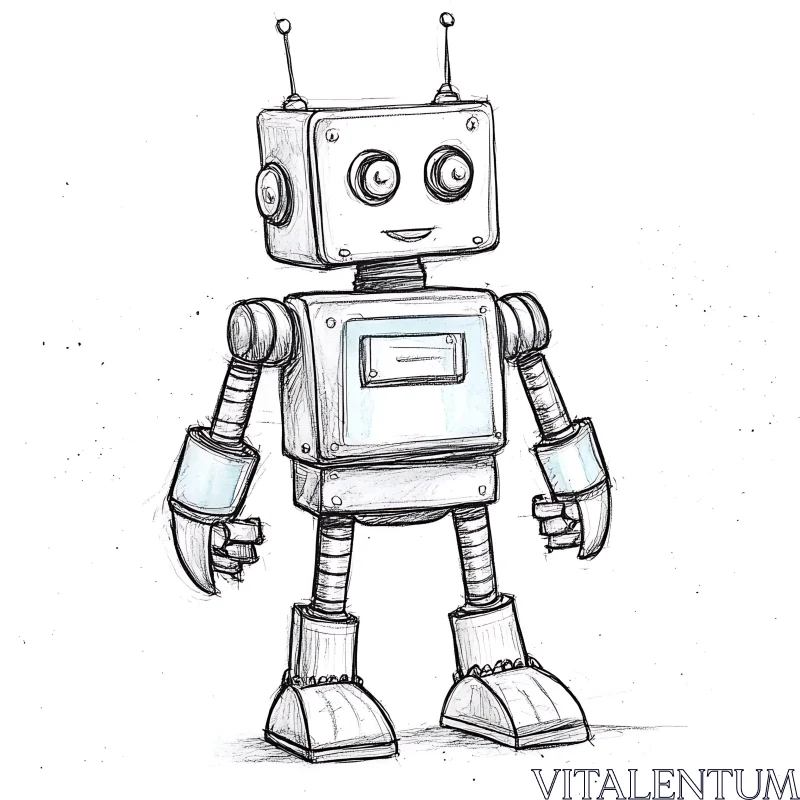 Cartoon Robot Hand-Drawn Sketch AI Image