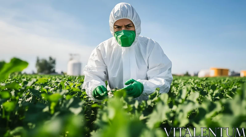 Crop Inspection in Protective Gear AI Image