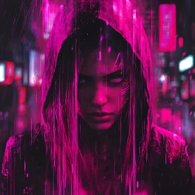 Neon Cityscape Cyberpunk Woman Portrait