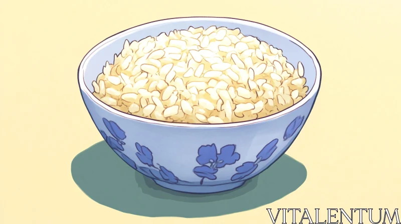 Artistic Blue Floral Rice Bowl AI Image