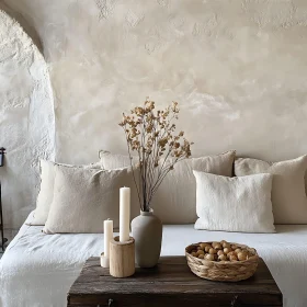 Calm Interior with Candles and Dried Flowers