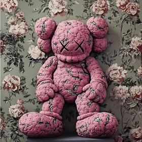 Sculptural Art Against Floral Wallpaper