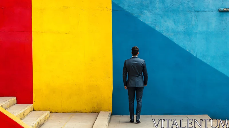 Man in Suit by Primary Color Wall AI Image