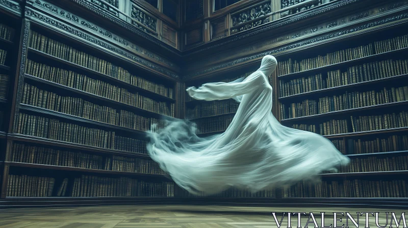 AI ART Ghostly Figure in Classic Library Setting